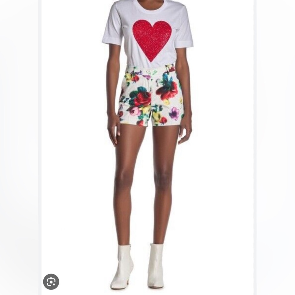 New Love Moschino Women’s Pixelated Floral Print Shorts 8 White Multi